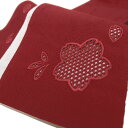 夏 半幅帯 麻 小袋帯 日本製 ドロンワーク 刺繍 桜 仕立て上がり カジュアル 浴衣 夏着物 赤 b564