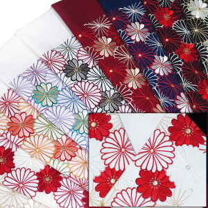 半襟 刺繍 半衿 振袖 成人式 菊詰め 菊花 花 日本製 白 金 赤 橙 黒 紫 臙脂 藍 黒 レディース 卒業式 袴姿 フォーマル シルエリー 上品 伝統 古典美 送料無料 オリジ s767 Si格安セール