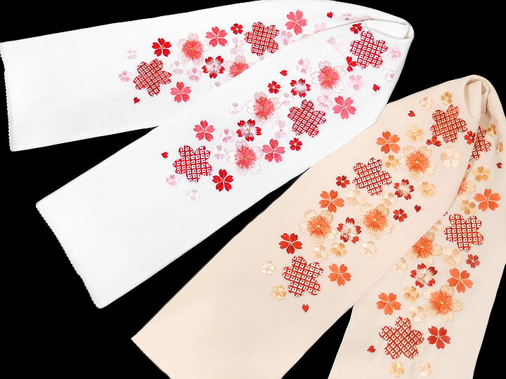 ロマン着物みやがわの半襟 刺繍 半衿 振袖 成人式 桜尽くし 桜 鹿の子 日本製 京都 白 金 桃 赤 橙 ベージュ 抹茶 水色 黒 紫 レディース 卒業式 袴姿 フォーマル 送料無料 W22 オリジ t967 Si｜アングル2