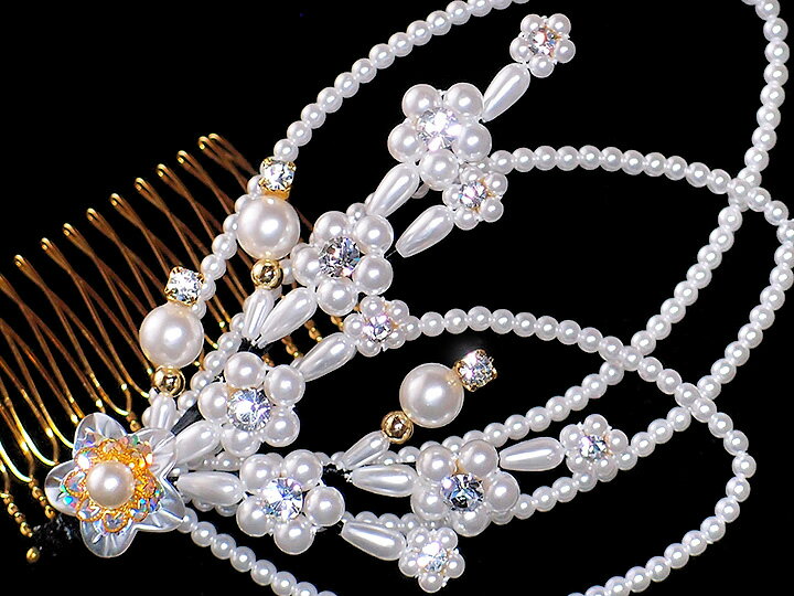 髪飾り コーム かんざし 簪 振袖 成人式 ヘッドドレス キラキラ 髪留め パール 銀 日本製 ウエディング 着物 和装 洋装 袴 黒留 訪問着 結婚式 パーティ フォーマル 銀 17437 t873　Si