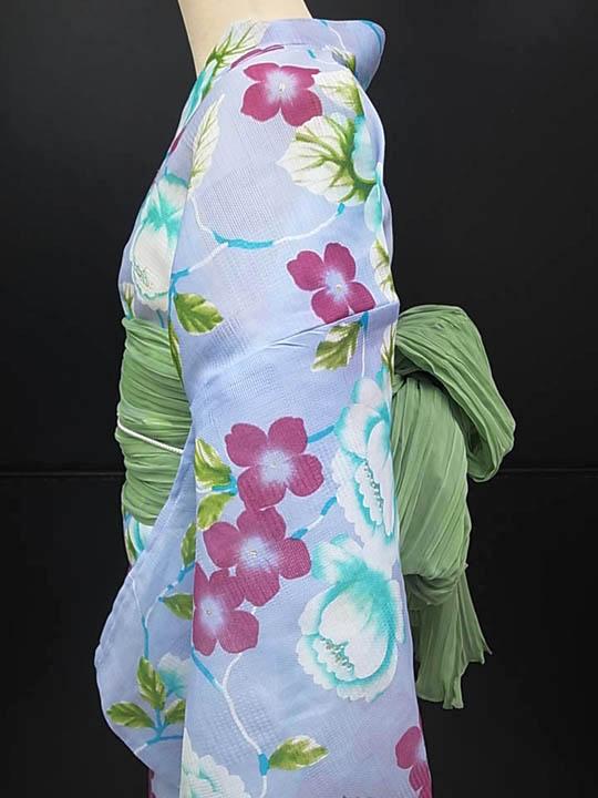 浴衣　レディース　レトロ　大人　帯　青　透し織　3点セット 花火大会 お祭り 夏のお出かけ　大人かわいい 女性らしい b274r