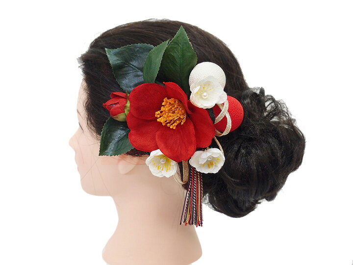 髪飾り 成人式 振袖 袴 2点セット 赤 白 椿 大人 浴衣 かんざし 簪 卒業式 フォーマル 結婚式 花飾り ちりめん W68 W304-240 髪飾り 赤 白 m976　WSi
