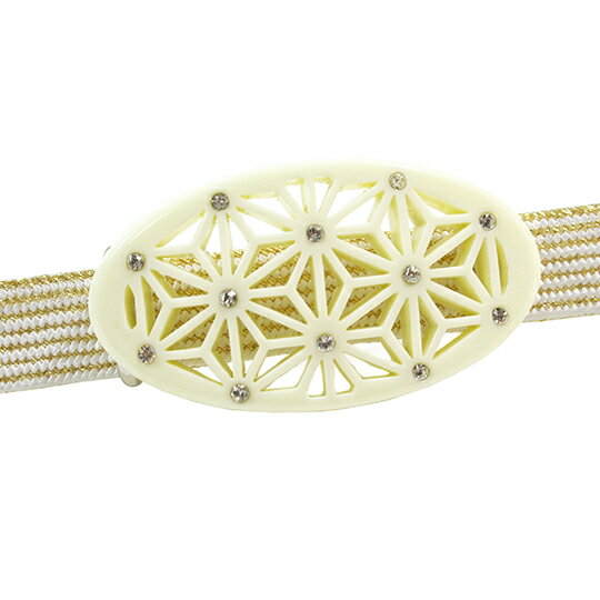 帯留め 麻の葉 ラインストーン 楕円形 ホワイト クリーム色 四分紐まで カジュアル おでかけ W70 T16-070Z 帯留め 白 o878