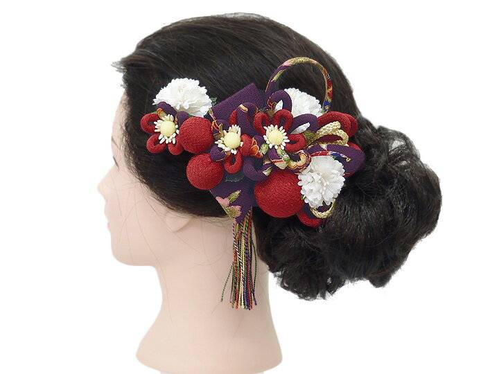 【楽天スーパーSALE 30%OFF】髪飾り 成人式 振袖 袴 3点セット 臙脂 紫 大人 浴衣 かんざし 簪 卒業式 フォーマル 結婚式 花飾り つまみ細工 リボン ちりめん W78 W304-228 髪飾り 臙脂 紫 m979　WSi