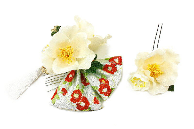 【楽天スーパーSALE 30%OFF】髪飾り 成人式 振袖 浴衣 卒業式 袴 結婚式 2点セット リボン 白 花 和 洋 かんざし 手作り 簪 つまみ細工 ちりめんフォーマル 花飾り 玉飾り ブライダル W 75 304-354 白 o784　Si