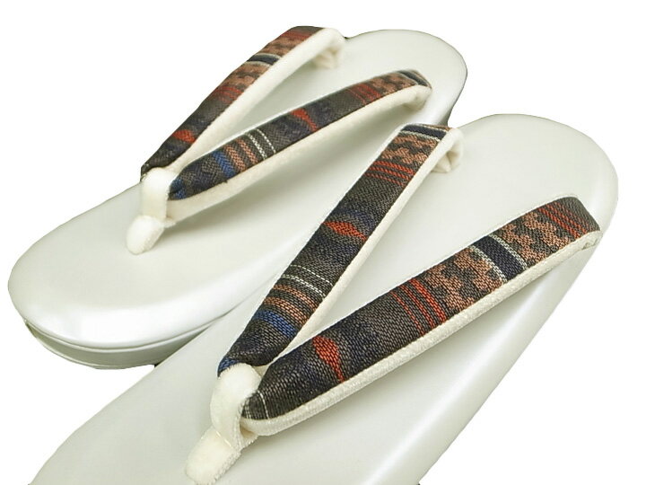 草履 高級 紗織 幾何学文様 カジュアル 美品 黒 パールがかったライトグレー系 Lサイズ 24cm W19493 k886r