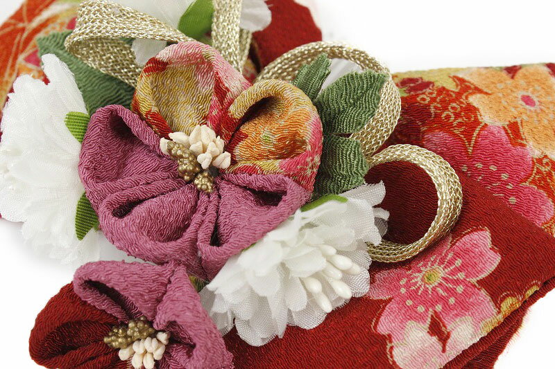 髪飾り リボン 成人式 振袖 浴衣 卒業式 袴 結婚式 2点セット 赤 花 和 洋 かんざし 手作り 簪 つまみ細工 ちりめんフォーマル 花飾り 玉飾り ブライダル W68 294-285 赤 p986　Si