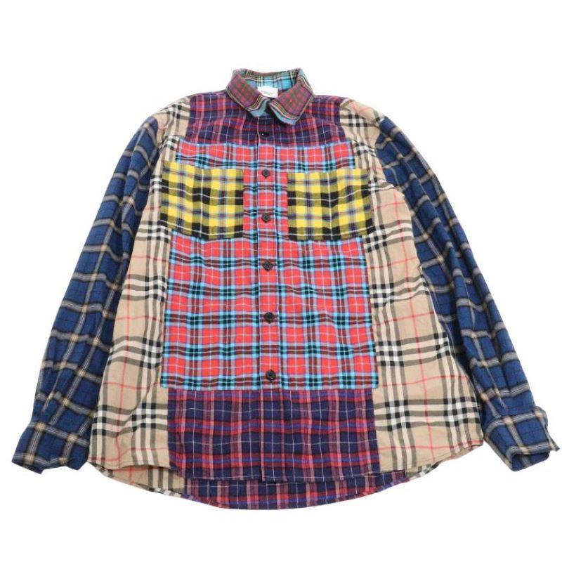 Burberry バーバリー CHECKED SHIRT パッチワーク オーバーサイズ チェック 長袖シャツ クレイジーチェック 8034378 サイズ S 【中古】【モード・セレクト】【金沢本店 併売品】【674586kz】