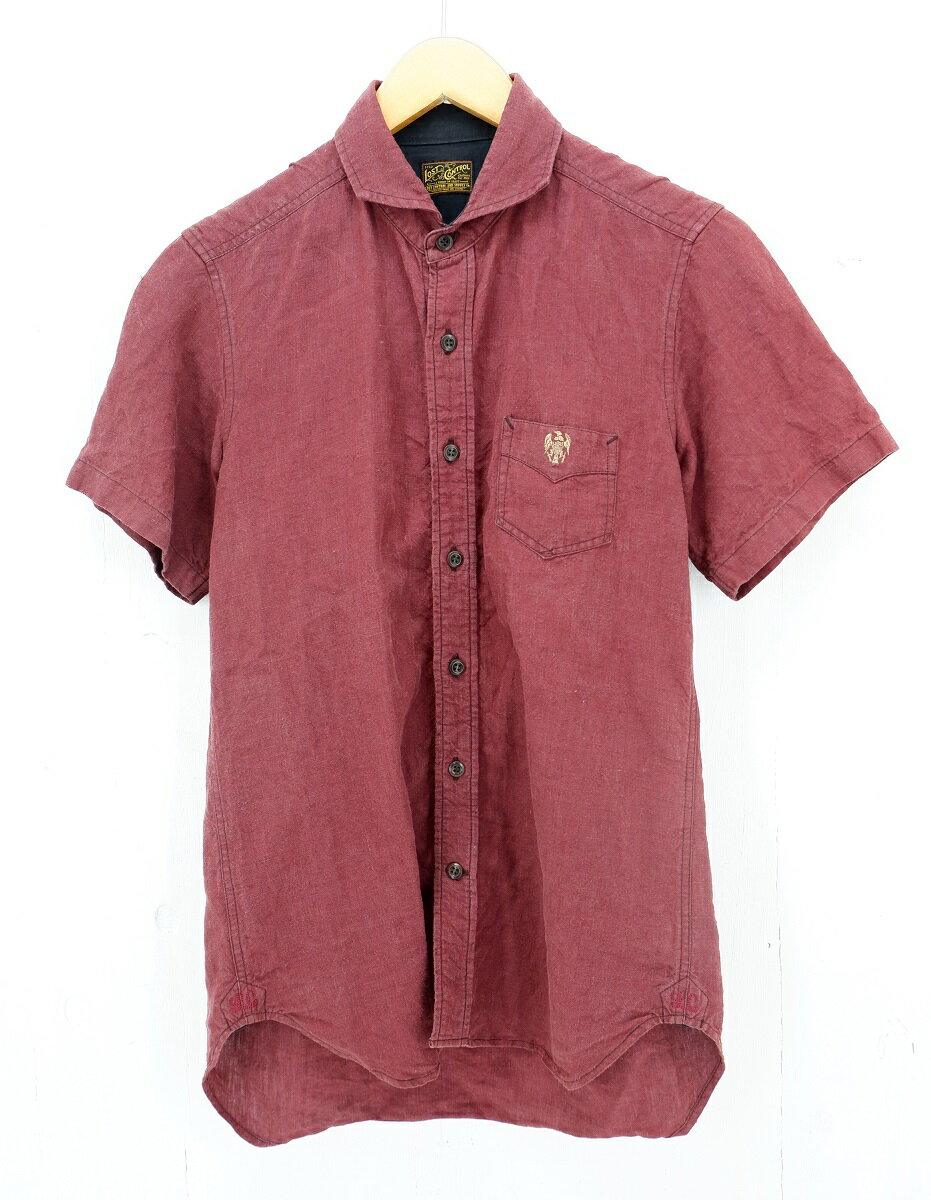 値下げしました LOST COHTROL 12SS S/S Linen Horizontal Shirt size：1 ロストコントロール リネン シャツ 半袖シャツ ボタンシャツ ボルドー L12S1-2021 Made in Japan