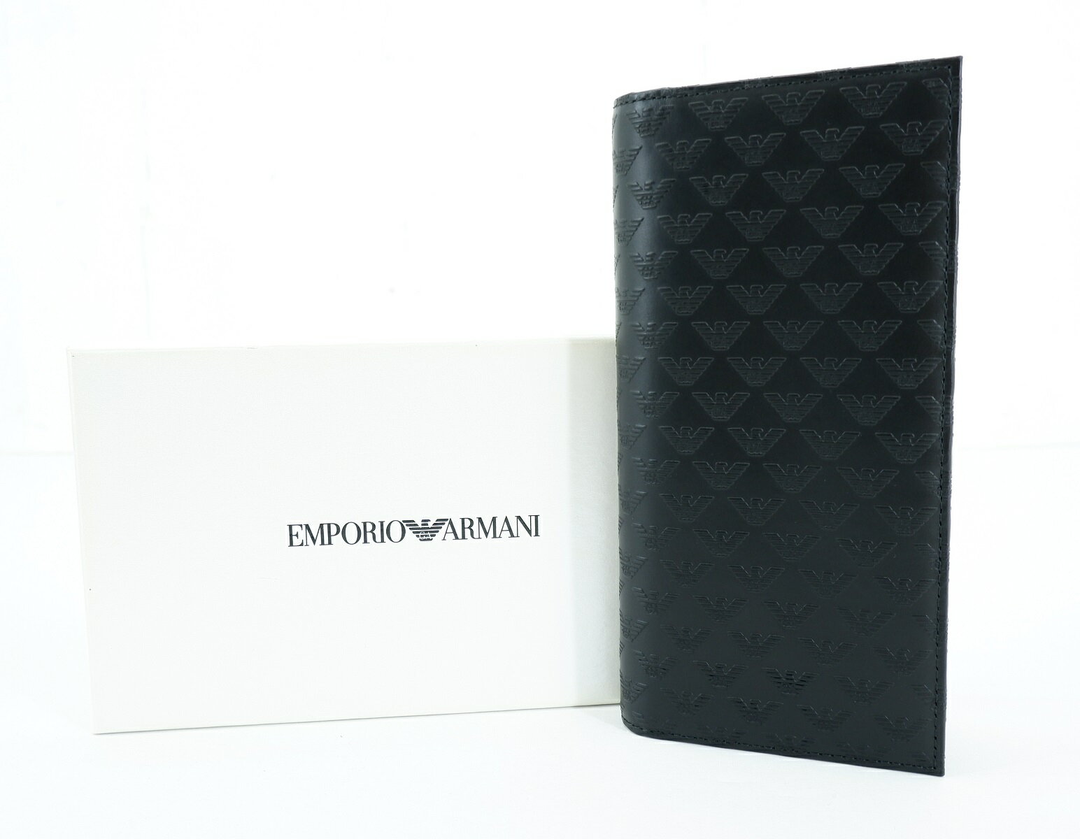 EMPORIO ARMANI PORTAFOGLIO MINORCA ALL OVER WALLET エンポリオアルマーニ 2つ折り 財布 ウォレット ブラック YEM474