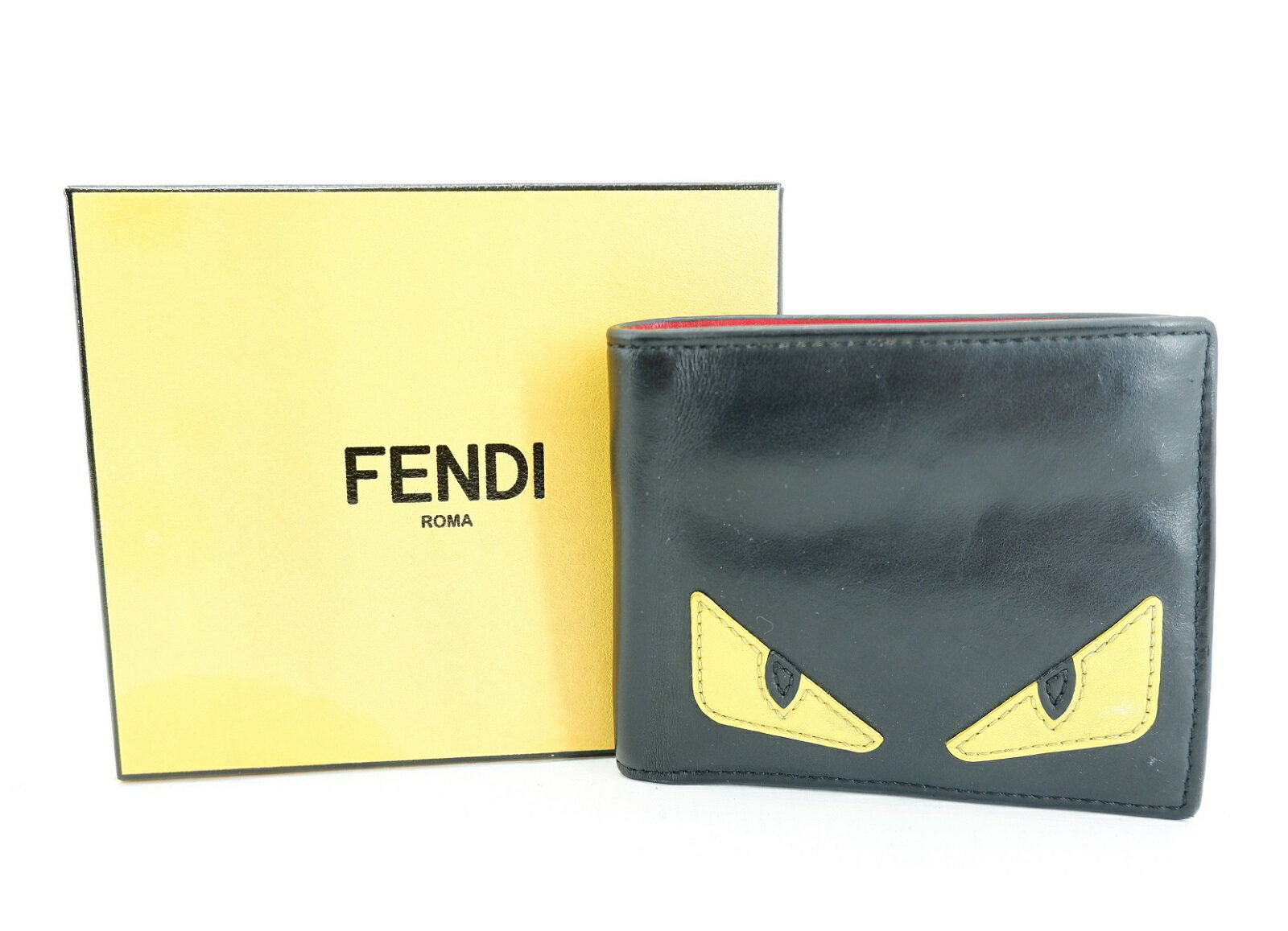 【値下げしました】FENDI 7M0169 コンパクトウォレット フェンディ バッグバグス 二つ折り 財布 札入れ ブラック JSB鑑定済み