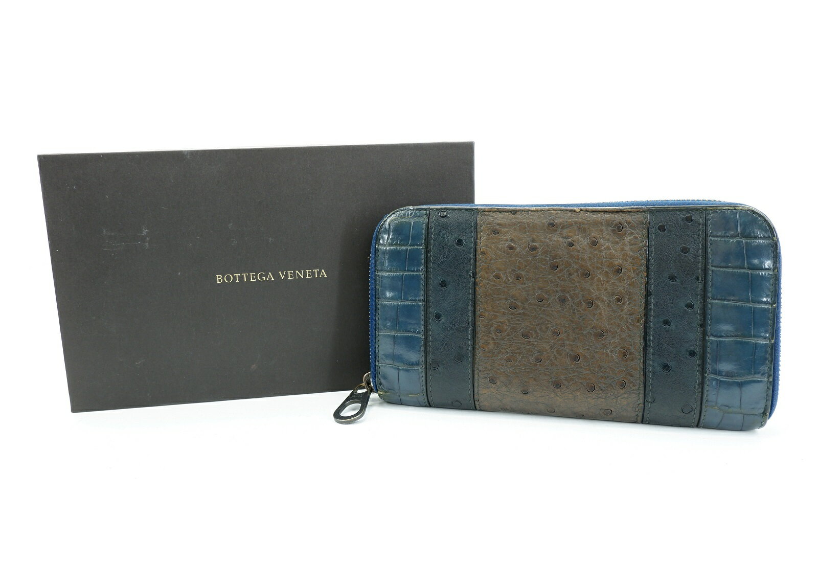 【更に値下げ】BOTTEGA VENETA 791064 ラウンドファスナーウォレット ボッテガヴェネタ クロコダイル オーストリッチ 長財布 ウォレット JSB鑑定済み