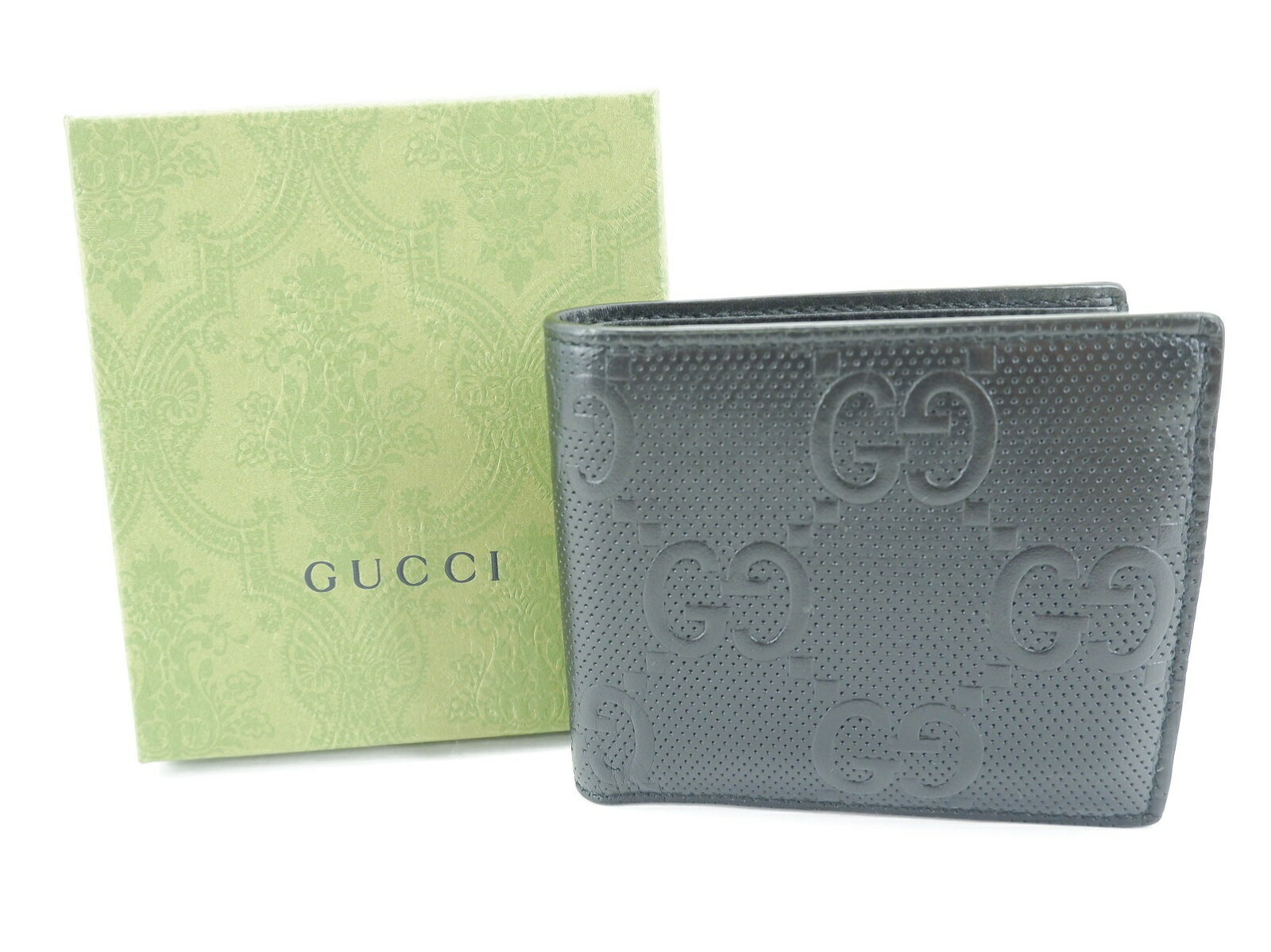 GUCCI 625555 コインウォレット グッチ GGエンボス 2つ折り財布 コンパクトウォレット 財布 ブラック JSB鑑定済み