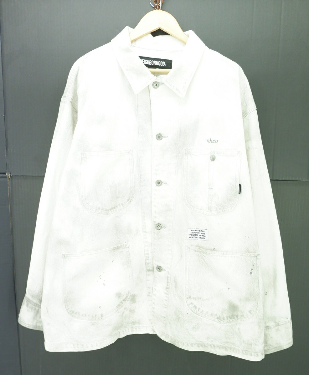 【値下げしました】NEIGHBORHOOD 22AW WHITE COVERALL JACKET size：XL ネイバーフッド カバーオール デニムジャケット Gジャン アウター ホワイト 222YTNH-JKM05 Made in Japan