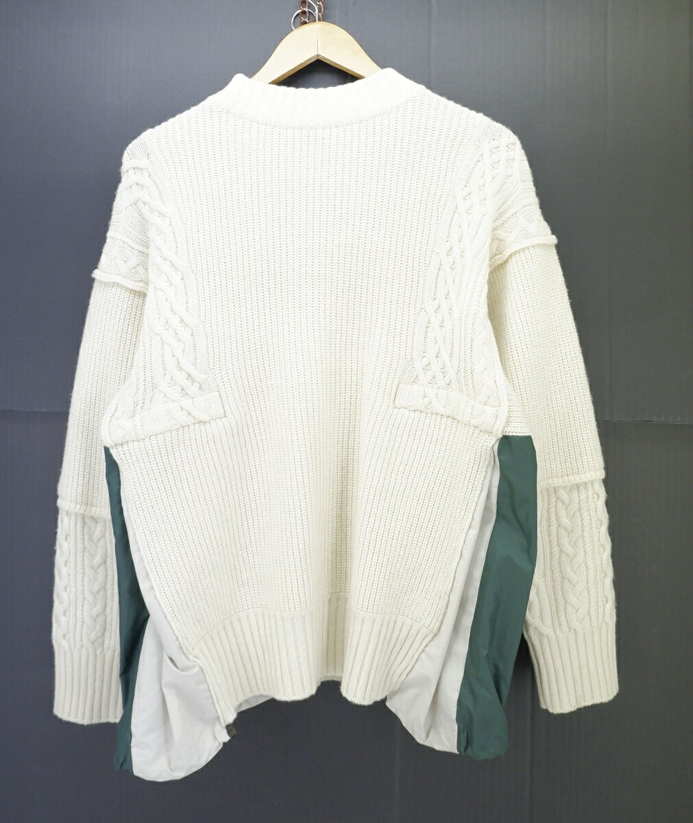 sacai 21AW WOOL KNIT PULLOVER size：1 サカイ ウール ニット プルオーバー ナイロン切替 アイボリー×グリーン 21-02653M