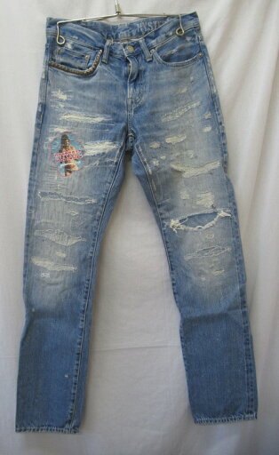 HYSTERIC GLAMOUR/ヒステリックグラマー21SS Flaming Rock リペア加工スリムストレートデニム02211AP05 SIZE:W28/L32 インディゴ 日本製 HYSTERIC GLAMOUR/ヒステリックグラマー21SS Flaming Rock リペア加工スリムストレートデニム02211AP05 SIZE:W28/L32 インディゴ 日本製