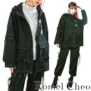RomelCheo バタフライキーホルダー付き 編み込み マウンテンパーカー フーディージャケット マンパ フード付きジャケット オーバーサイズフーディー 長袖 アウター 羽織り レディース モード系 ストリート 原宿系 青文字系 ファッション ロメルチェオ