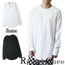 RomelCheo ロング Tシャツ 長袖 ロンt 無地 白 黒 裾見せ 裾出し ロング丈 レイヤード シンプル ストリート b系 ファッション ユニセックス オーバーサイズ クルーネック ラウンド裾 リブ袖 ロメルチェオ