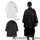 【お支払確認後20日以内発送】 RomelCheo ワークシャツ デザイン シャツ カジュアル シンプル 黒 白 メンズ モノトーン ポケット 7分袖 薄手 ストリート系 b系 モード系 ビッグシルエット ロメルチェオ