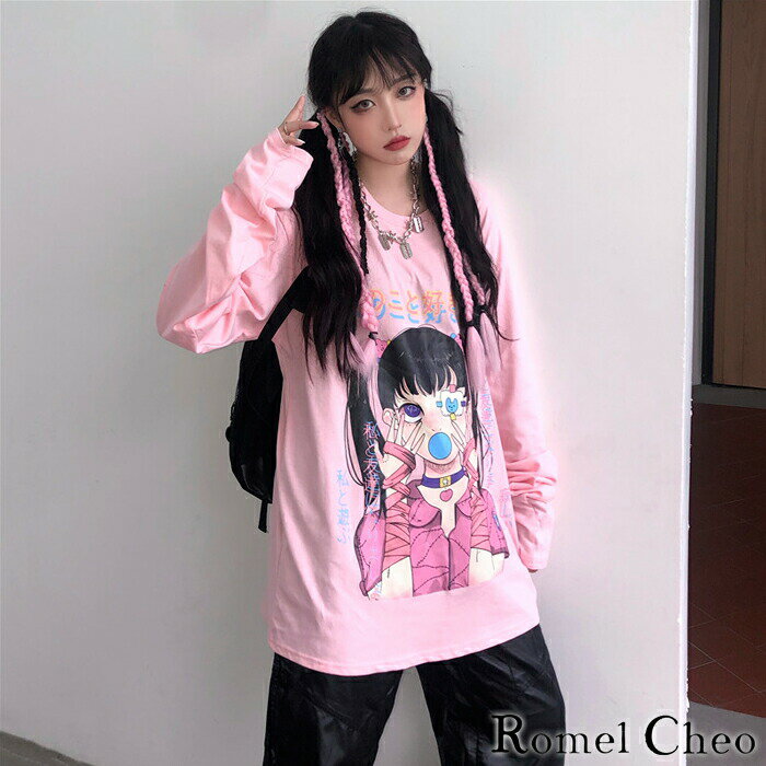 楽天市場 送料無料 Romelcheo かまってちゃん 長袖 Tシャツ ロンt ロング 病みかわいい イラスト レディース 原宿系 個性的 青文字系 ガーリー メンヘラ女子 カジュアル ファッション ロメルチェオ Romelcheo