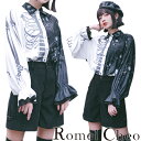 RomelCheo アシンメトリー ドクロ柄シャツ スカルシャツ パフスリーブ 病みかわ オーバーサイズ オーバーシャツ 病み系ブランド 地雷 ドロップショルダー 長袖 めんへら ブラウス 病み トップス 韓国系 パンク ロック ゴス 個性的 レディース 原宿系