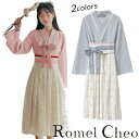 【送料無料】RomelCheo レース切替漢服ワンピース チャイナワンピース レースワンピース ペールトーン ひざ丈 ミディ丈 長袖 リボン ア..