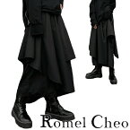 【送料無料】RomelCheo ストリート アシンメトリー ワイドパンツ 袴パンツ 黒無地 ガウチョ アシメ レディース スカーチョ ビッグシルエット チャイナパンツ ウエストゴム ストリート系 ロック モード系 スカンツ ヒップホップ hiphop 黒 Y2K ファッション ロメルチェオ