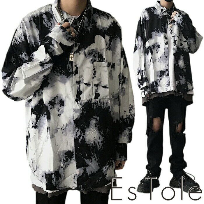 EsTole モザイク柄シャツ 長袖シャツ ゴシックシャツ 柄シャツ ドレスシャツ ゆったり プリントシャツ ダボシャツ ストリート系 メンズ モード系 個性的...