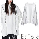 EsTole ニッチクロスステッチリバースニット デザインニット オーバーサイズ ゆったり ざっくりニット クルーネック ビッグシルエット ドロップショルダー ...
