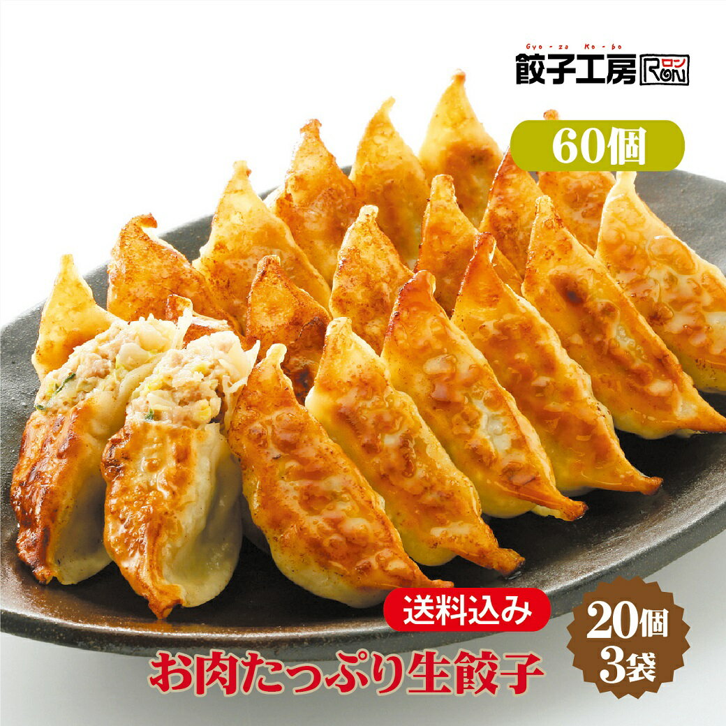 お肉たっぷり生餃子 60個 20個入 3袋 ／ 送料込み 沖縄別途送料 にんにくを使用していない 肉餃子 群馬県産の 上州麦豚 使用! ブランド肉 [ にんにく 不使用 ] [ 化学調味料 不使用 ] [ 国産 野菜 豚肉 小麦粉 使用 ] ぎょうざ 餃子工房 RON みまつ食品