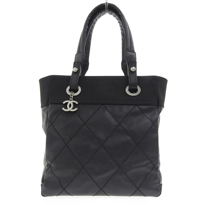 【中古】 シャネル CHANEL パリビアリッツトートPM トートバッグ PVC キャンバス ブラック A34208 12番台 新入荷 CH0863