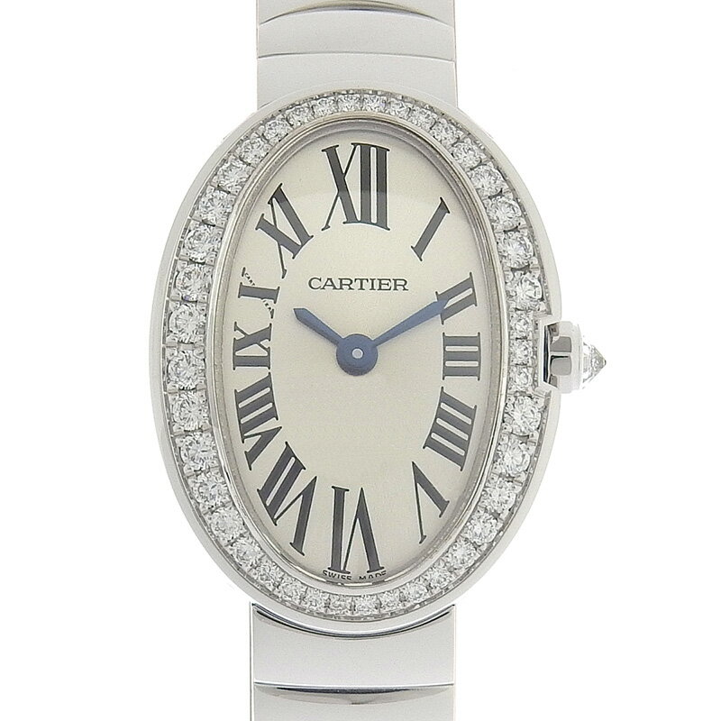 【中古】 カルティエ CARTIER ミニベニュワール レディース クォーツ 腕時計 K18WG ベゼルダイヤ シルバー文字盤 WB520025 美品 新入荷 CA0446