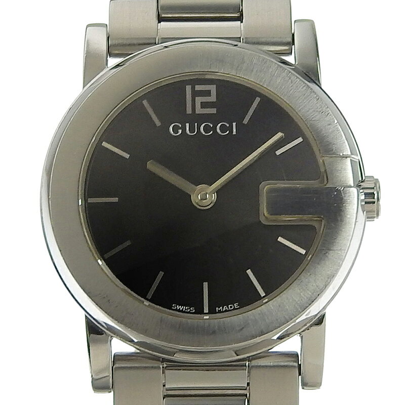 【中古】 グッチ GUCCI Gラウンド レディース クォーツ 腕時計 SS ブラック文字盤 101 ...