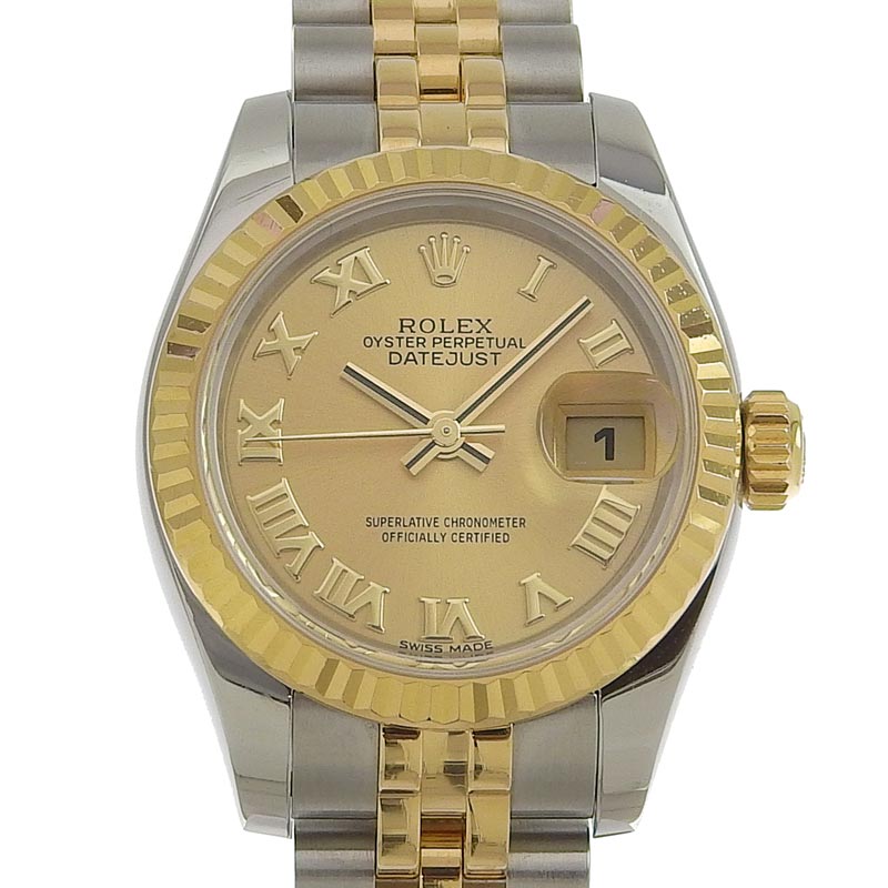 【中古】 ロレックス ROLEX 時計 デイトジャスト SS K18YG レディース 自動巻き 腕時計 シャンパン文字盤 2013年 ルーレット 179173 新入荷 RO0233