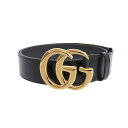 【中古】 グッチ GUCCI GGマーモント ベルト レザー ブラック シャイニーバックル ゴールド金具 95/38 406831 美品 新入荷 GU0505