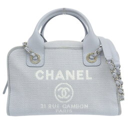 【中古】 シャネル CHANEL ドーヴィル 2WAY ボーリングバッグ ハンドバッグ ショルダーバッグ キャンバス/レザー ライトブルー 新入荷 CH0908