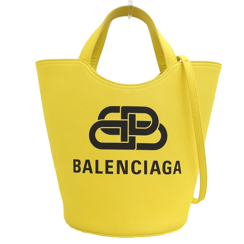 【中古】 バレンシアガ BALENCIAGA WAVE ミディアム 2WAYバッグ トートバッグ ショルダーバッグ キャンバス イエロー 599332 新入荷 OB1719