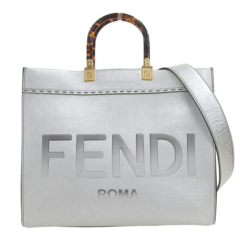 【中古】 フェンディ FENDI サンシャイン ミディアム 2WAYバッグ トートバッグ ショルダーバッグ レザー シルバー 8BH386 新入荷 OB1747