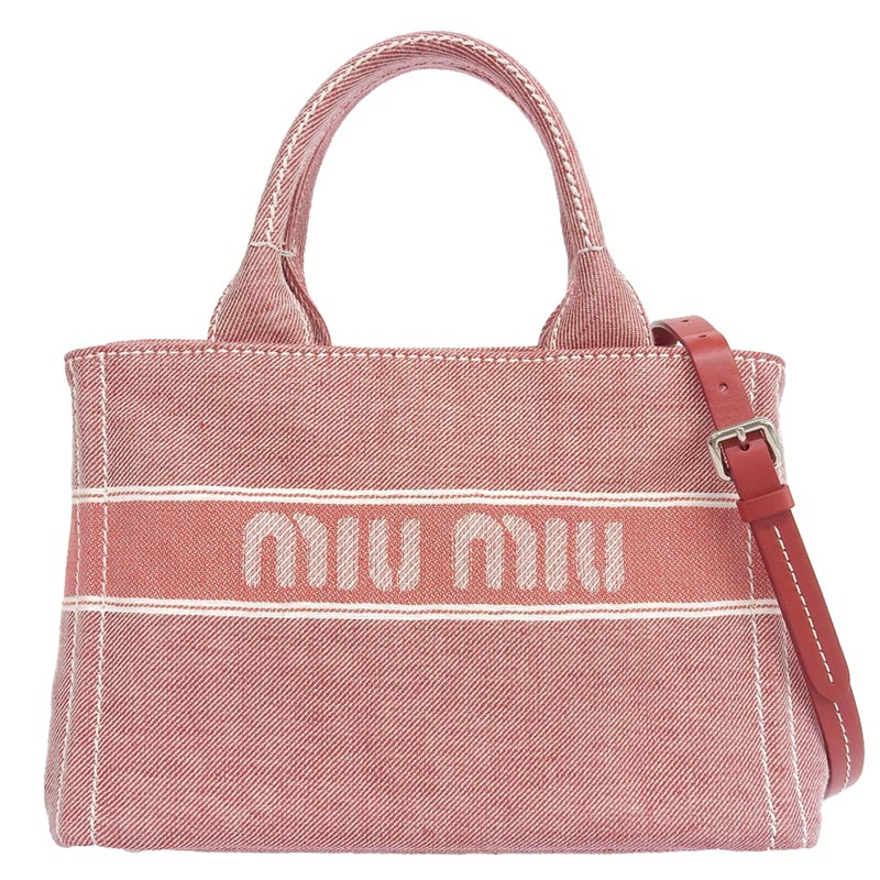 【中古】 ミュウミュウ MIUMIU 2WAYバッグ トートバッグ ショルダーバッグ デニム レッド 5BA219 新入荷 OB1776