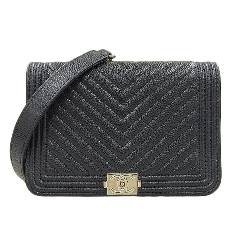 乐天商城 - 【中古】 シャネル CHANEL ボーイシャネル ショルダーバッグ チェーンショルダー ショルダーウォレット キャビアスキン ブラック 新入荷 CH0957