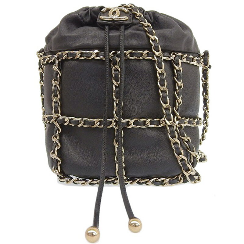 乐天商城 - 【中古】 シャネル CHANEL チェーンショルダー バケットバッグ ショルダーバッグ ラムスキン ブラック 新入荷 CH0970