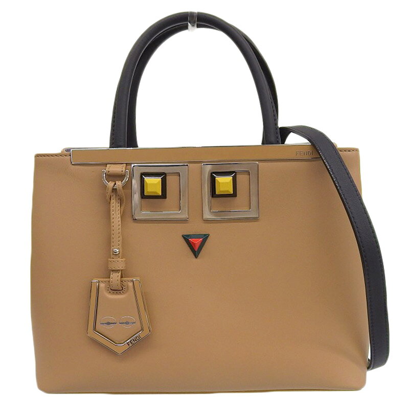 【中古】 フェンディ FENDI プチトゥージュール ヒプノタイズ 2WAY ハンドバッグ ショルダー レザー ベージュ/ブラック 8BH253 新入荷 OB2233