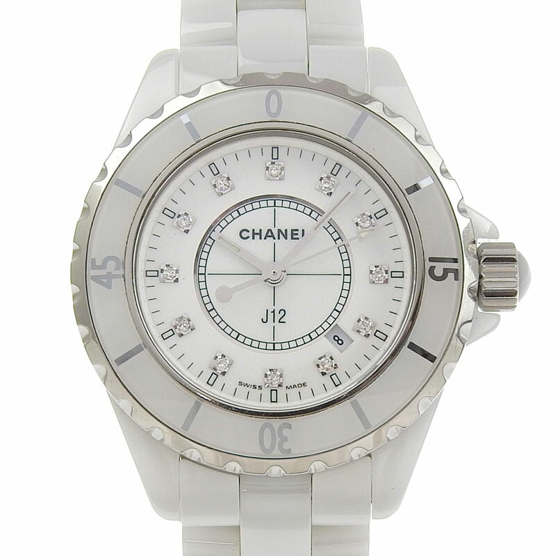 [40620250020] >>ランク表詳細・返品・保障についてはコチラ 商品説明 【ブランド名】 シャネル CHANEL 【カテゴリ】 腕時計 【製品名】 J12 【型番】 H1628 【素材】 ケース：セラミック×SS　ブレス：セラミック×SS 【カラー】 ケース：シルバー×ホワイト　ブレス：ホワイト　文字盤：ホワイト ※掲載している商品画像の色合いは、ご覧のモニター環境や、撮影時の光加減により、実際の色合いと若干異なる場合もございます。予めご了承ください。 【サイズ】 ケースサイズ：約34mm（リューズ除く）、腕周り(最大)：約15cm 【仕様】 クォーツ／200m防水／レディース 【付属品】 保証書 【商品程度】 中古AB 【状態】 ベゼルに小キズや少々ヨゴレ リューズ根本に少々ヨゴレ バックルにスレ ブレス裏にヨゴレ 【コメント】 当社保証書(3ヶ月間)、保証対象： 電池止まり、メンテナンス全般（*自然故障のみ） ■付属品について■ 表記または、写真に掲載のないものは付属しておりません。 ■画像について■ 掲載している商品画像の色合いは、ご覧のモニター環境や、撮影時の光加減により、実際の色合いと若干異なる場合もございます。予めご了承ください。 ■本商品は一点物です■ こちらはロンド店舗でも展示販売中の商品です。時間差にて欠品となることもございますので、予めご了承ください。 この商品についての質問は この商品について、さらに詳しい状態などをお知りになりたい場合は、お電話かメールにて、どうぞお気軽にお問い合わせください。 こちらはロンド店舗でも展示販売中の商品です。時間差にて欠品となることもございますので、予めご了承ください。 商品お問い合わせ番号 CH1001 お問い合わせの際に、こちらの番号をお伝えください。 メールでのお問い合わせ（24時間受付）
