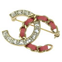 【中古】 シャネル CHANEL ブローチ ココマーク ラインストーン GP/レザー ピンク ゴールド色 B18K 新入荷 CH1022