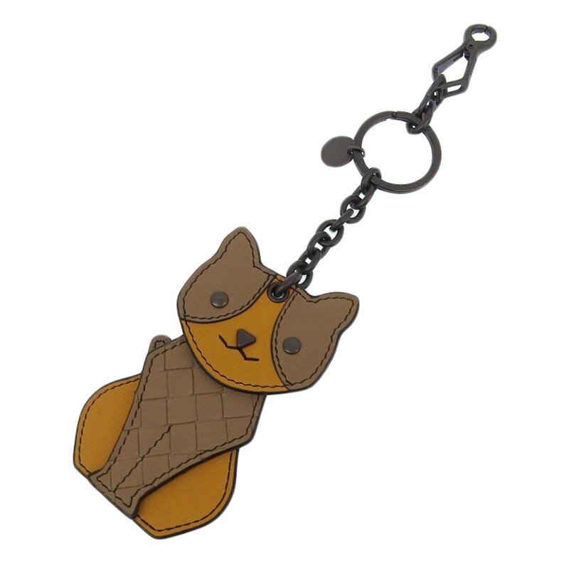 Rakuten - 【中古】 ボッテガヴェネタ BOTTEGA VENETA バッグチャーム キャットモチーフ 猫 レザー マスタード/ブラウン 美品 新入荷 OBJ0302
