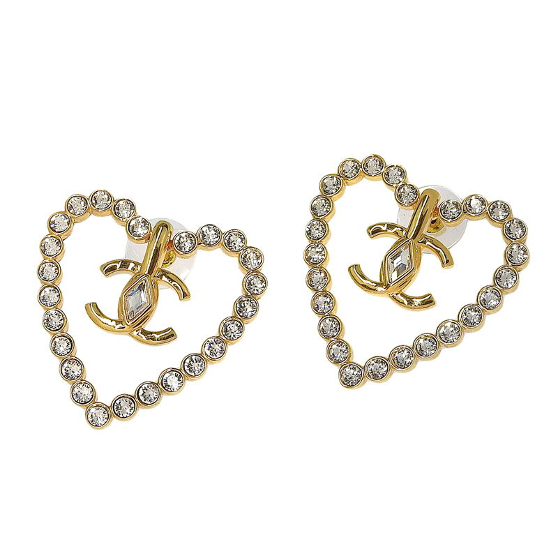 Rakuten - 【中古】 シャネル CHANEL ココマーク ハート ピアス ラインストーン ゴールド色 L23C 美品 新入荷 CH1129