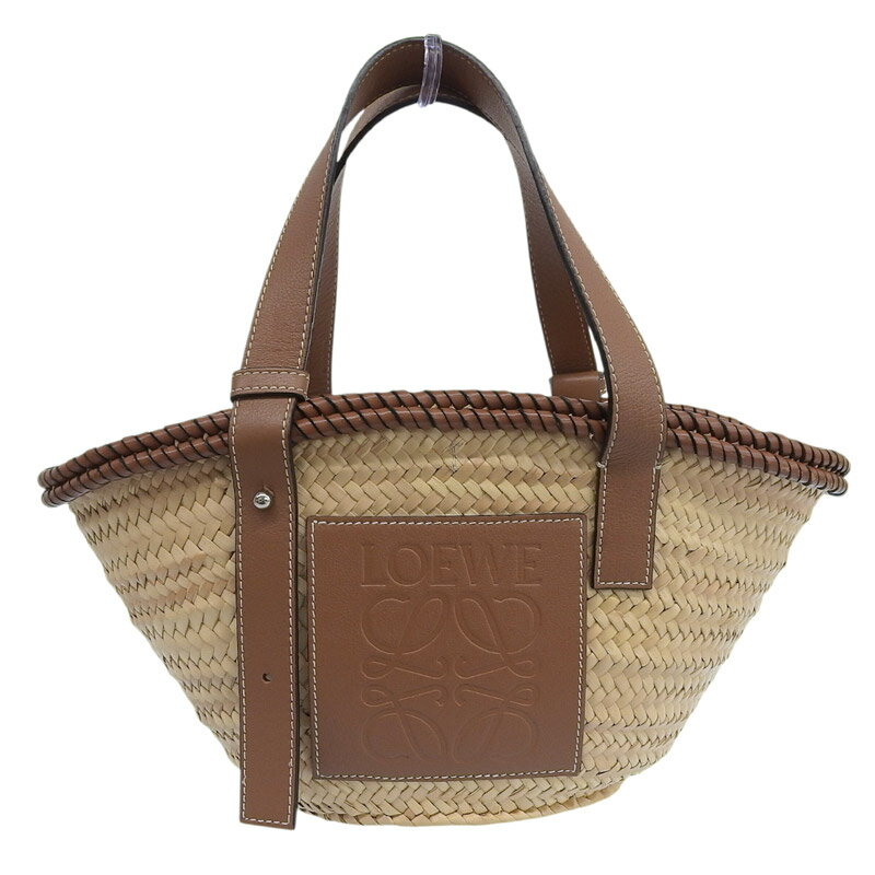 【中古】 ロエベ LOEWE バスケットバッグ スモール トートバッグ かごバッグ ラフィア/レザー ナチュラル/タン 新入荷 OB2611