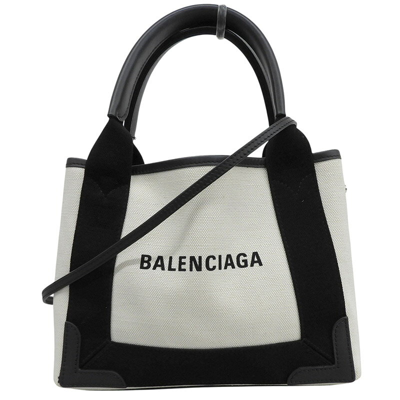 Rakuten - 【中古】 バレンシアガ BALENCIAGA ネイビーカバスXS 2WAYハンドバッグ ショルダー キャンバス/レザー ホワイト/ブラック 390346 新入荷 OB2828