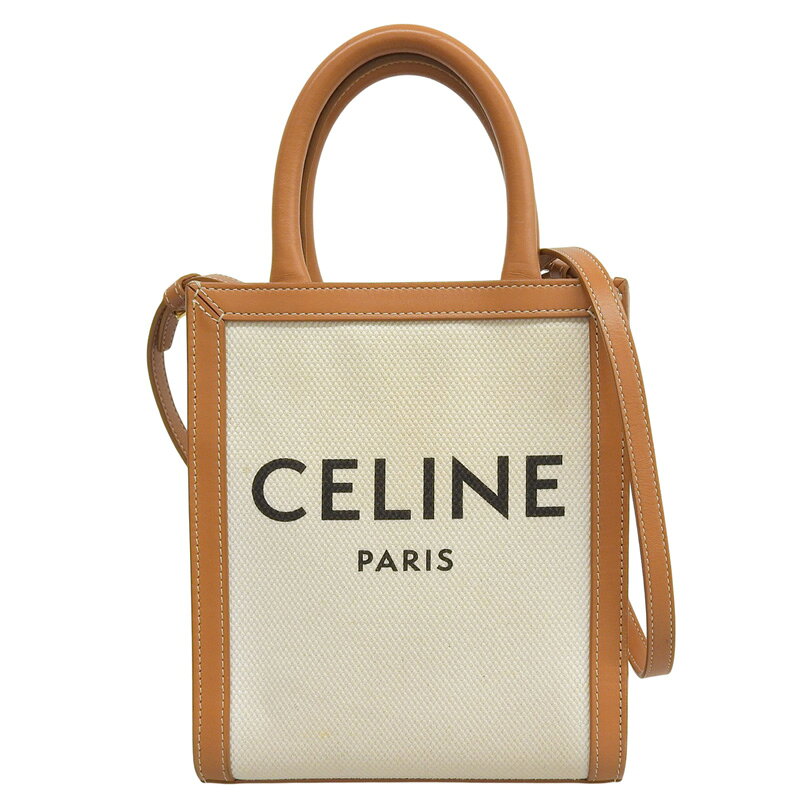 Rakuten - 【中古】 セリーヌ CELINE ミニバーティカルカバ 2WAY ハンドバッグ ショルダーバッグ キャンバス/レザー ベージュ/ブラウン 新入荷 OB2833