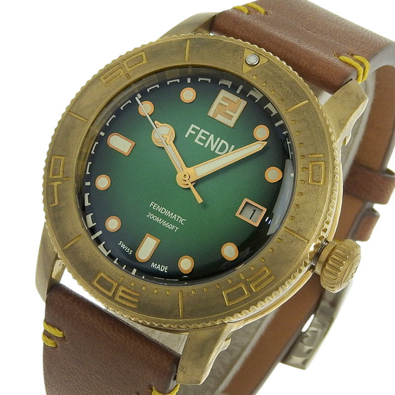 【中古】 フェンディ FENDI アクアダイバー メンズ 自動巻き 腕時計 SS 革 グリーン文字盤 F131020201 限定800本 新入荷 OW0484